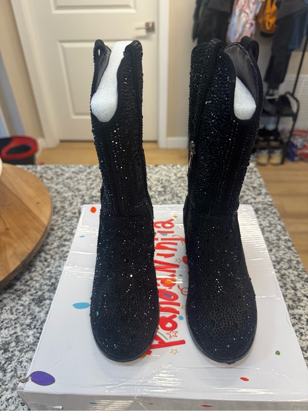Black Embellished Mid-Calf Women's Boots